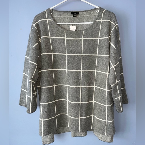 Ann Taylor Windowpane Sweater White Gray Medium - Picture 2 of 4